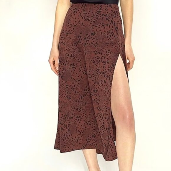 Wilfred Rhythm - Brown Leopard Satin - Midi Skirt - Size 0 - Picture 1 of 5